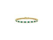 Created Emerald and Cubic Zirconia Tennis Bracelet with 3.00 CT TGW on Yellow Gold Vermeil
