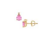 Diamond and Pink Topaz Stud Earrings 14K Yellow Gold 2.04 CT TGW