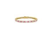 Tennis Bracelet Created Pink Sapphire Created with CZ 7CT TGW on 18K Yellow Gold Vermeil. 7 Inch