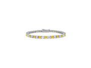 925 Sterling Silver Yellow Created Sapphire and Cubic Zirconia Prong Set Tennis Bracelet 4.00 CT