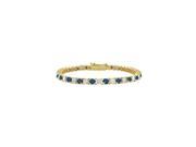 Created Sapphire and Cubic Zirconia Tennis Bracelet in 18K Yellow Gold Vermeil. 3CT. TGW. 7 Inch