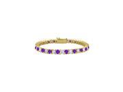 Cubic Zirconia and Amethyst Tennis Bracelet with 7CT TGW on 18K Yellow Gold Vermeil. 7 Inch