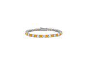 Sterling Silver Round Citrine and Cubic Zirconia Tennis Bracelet 4.00 CT TGW