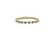 Sapphire Created and Cubic Zirconia Tennis Bracelet in 18K Yellow Gold Vermeil. 10CT TGW. 7 Inch
