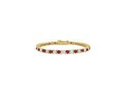 Created Ruby and Cubic Zirconia Tennis Bracelet in 18K Yellow Gold Vermeil. 4CT TGW. 7 Inch