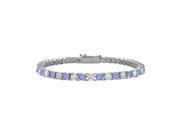 Sterling Silver Round Created Tanzanite and Cubic Zirconia Tennis Bracelet 2.00 CT TGW