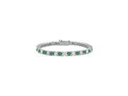 Frosted Emerald and Cubic Zirconia Prong Set 10K White Gold Tennis Bracelet 7.00 CT TGW