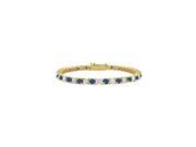 Cubic Zirconia and Created Sapphire Tennis Bracelet in 18K Yellow Gold Vermeil. 2CT. TGW. 7 Inch