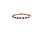 Tennis Bracelet Cubic Zirconia and Created Ruby 10CT TGW on 14K Rose Gold Vermeil. 7 Inch