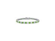 Sterling Silver Round Peridot and Cubic Zirconia Tennis Bracelet 5.00 CT TGW