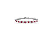July Birthstone Created Ruby and Cubic Zirconia Princess Cut Tennis Bracelet in 925 Sterling Sil