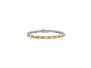 Sterling Silver Round Citrine and Cubic Zirconia Tennis Bracelet 2.00 CT TGW