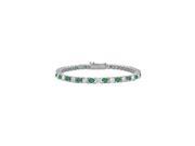 Sterling Silver Round Frosted Emerald and Cubic Zirconia Tennis Bracelet 2.00 CT TGW