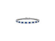 September Birthstone Created Sapphire and Cubic Zirconia Tennis Bracelet in 925 Sterling Silver