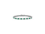 May Birthstone Created Emerald and Cubic Zirconia Princess Cut Tennis Bracelet in 925 Sterling S
