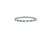 Sterling Silver Round Frosted Emerald and Cubic Zirconia Tennis Bracelet 4.00 CT TGW