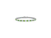Sterling Silver Round Peridot and Cubic Zirconia Tennis Bracelet 2.00 CT TGW