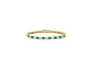 Created Emerald and Cubic Zirconia Tennis Bracelet with 2.00 CT TGW on Yellow Gold Vermeil