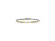 925 Sterling Silver Yellow Created Sapphire and Cubic Zirconia Prong Set Tennis Bracelet 3.00 CT