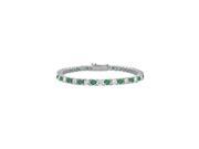 Frosted Emerald and Cubic Zirconia Prong Set 10K White Gold Tennis Bracelet 3.00 CT TGW