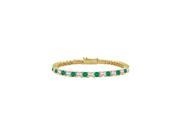 Created Emerald and Cubic Zirconia Tennis Bracelet with 5.00 CT TGW on Yellow Gold Vermeil