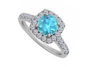 1 Carat Created Blue Topaz Halo Engagement Ring in 14K White Gold with Accents of CZ