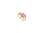 Three Stone Created Pink Sapphire and Cubic Zirconia Ring Yellow Gold Vermeil 2.50 TGW