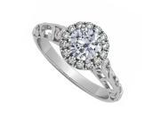 Top Design Cubic Zirconia Halo Filigree Engagement Ring in 14K White Gold