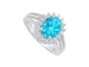 Created Blue Topaz and CZ Halo Split Shank Ring in White Gold