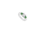 Three Stone Cubic Zirconia and Created Emerald Ring 925 Sterling Silver 0.50 CT TGW
