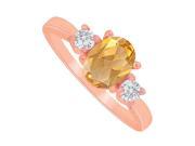 Citrine and CZ Three Stones Ring in 14K Rose Gold
