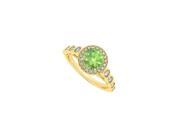 Peridot August Birthstone with Cubic Zirconia Halo Engagement Ring in 14K Yellow Gold