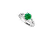 Emerald and CZ Split Shank Ring in 14K White Gold
