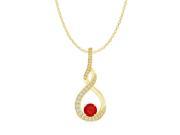 Round Ruby CZ Infinity Style Pendant 14K Yellow Gold