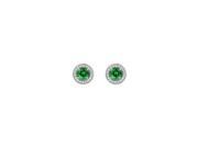 May Birthstone Created Emerald and CZ Halo Stud Earrings in 14kt White Gold 2.50 CT TGW