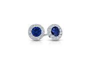 Created Sapphire and CZ Halo Stud Earrings in Sterling Silver 1.50.ct.tw