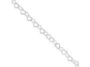 Sterling Silver Chain Of Hugging Hearts Anklet 10 Inch