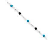 Turquoise and Onyx Beaded Anklet in Sterling Silver 10 Inch