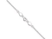 Polished Hearts Anklet in Sterling Silver 9 Inch