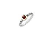 Two Tone Stackable Checkerboard Cut Garnet Solitaire Ring Size 9