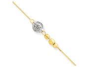 14k Gold Two tone Bead with 1 inch Extender Anklet 10 inch