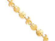 14 Karat Yellow Gold Seashell and Starfish Theme Bracelet 7.25 Inch