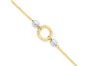 14k Gold Two tone Circle and Bead Anklet 9 10 inch