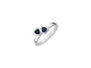 Sterling Silver Stackable Double Heart Created Sapphire Ring Size 8