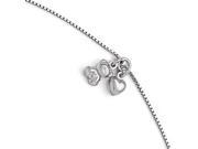 Puffed Heart and Teddy Bear Anklet in Sterling Silver 9 10 Inch