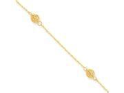 14k Gold Diamond Cut Anklet with Caged Beads 10 inch