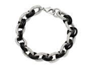 Stainless Steel Textured And Black Rubber Bracelet 9 Inch