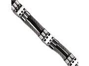 Stainless Steel Wire And Black Rubber Triple Row Bracelet 8.75 Inch