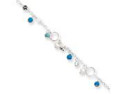 Turquoise Cultured Pearl Dangle Anklet in Sterling Silver 9 Inch