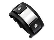 43mm Stainless and Black Leather Adjustable Buckle Bracelet 10 Inch